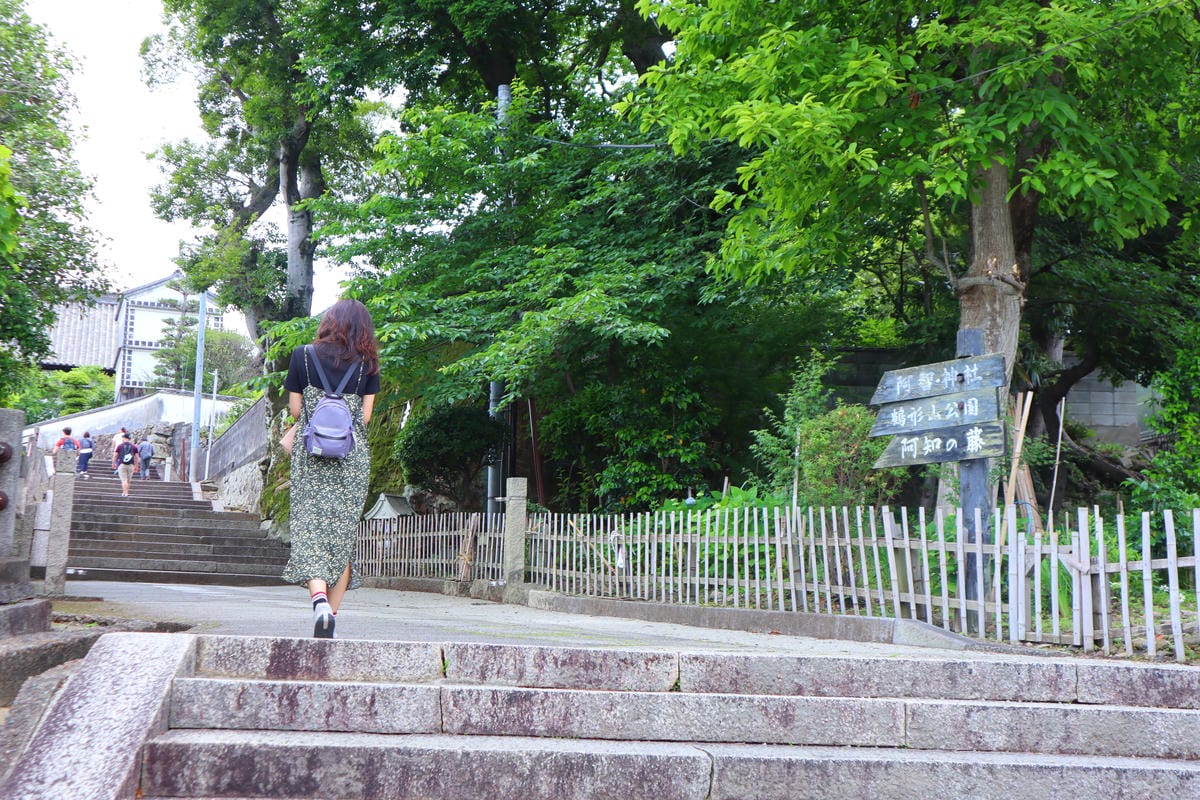 (倉敷旅遊)阿智神社，倉敷市區的山頂神社，擁有巨石和美麗紫藤